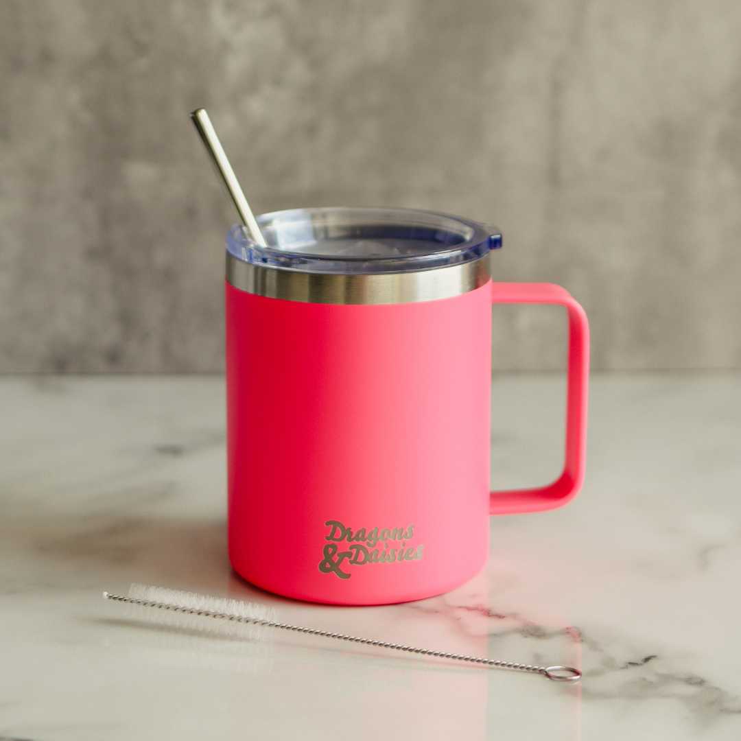 400ml Hot Pink Spill Proof Thermal Travel Mug With Handle