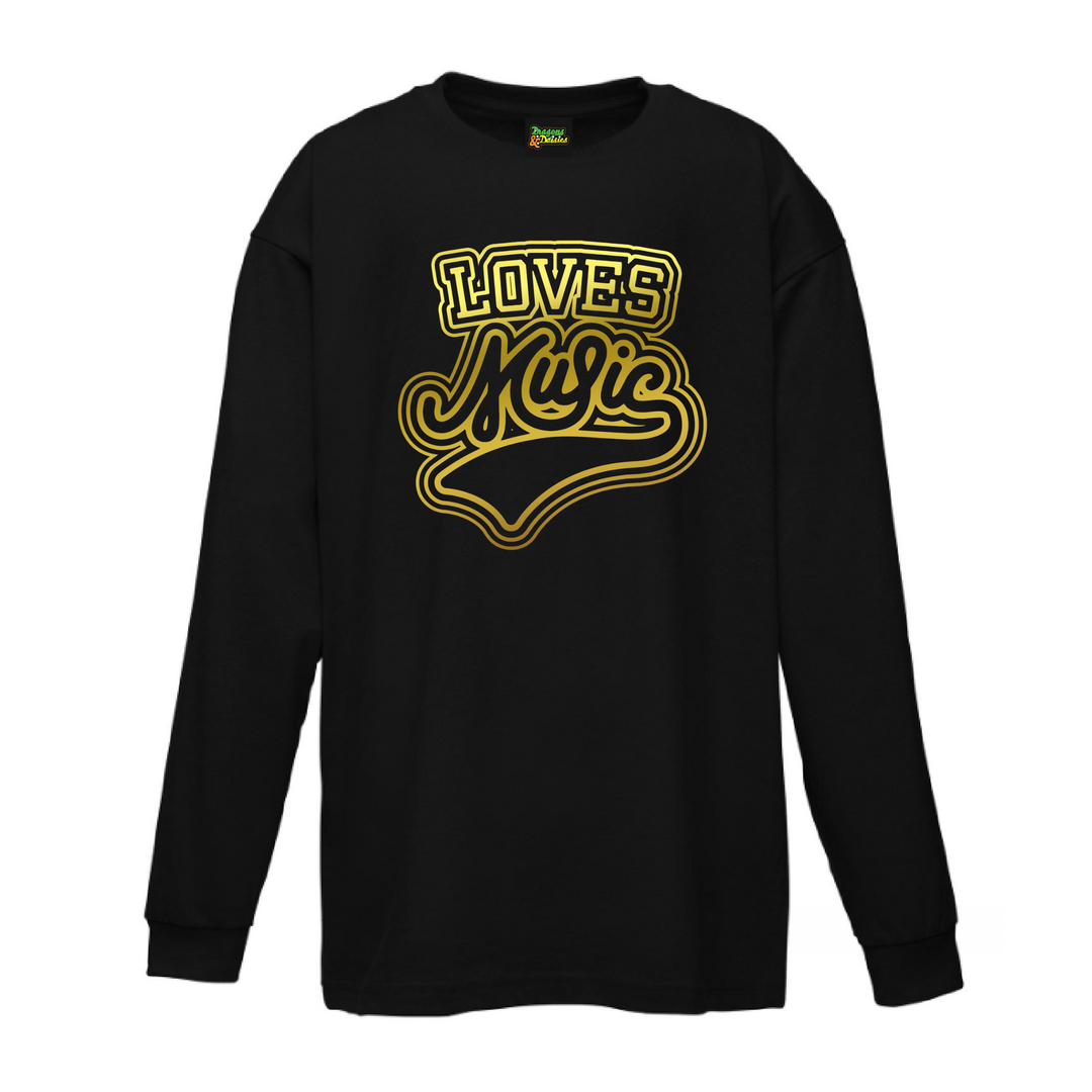 Luxe Gold Metallic Graff Print Long Sleeve T-Shirt