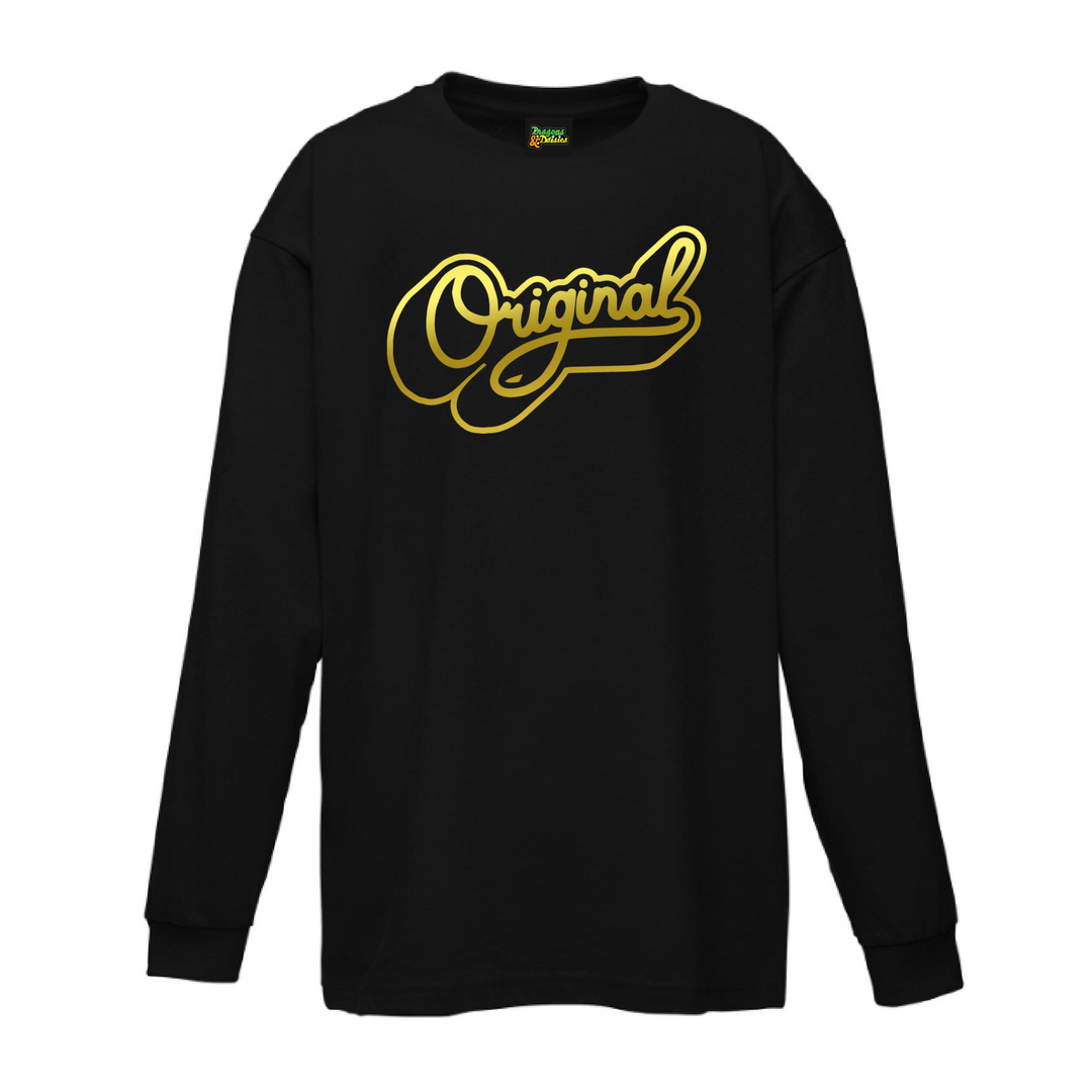 Luxe Gold Metallic Graff Print Long Sleeve T-Shirt